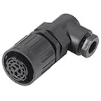 C016 10F017 002 1 17+PE Female cable connector with strain relief and clamping ring. For use with crimp contacts (sold separately).