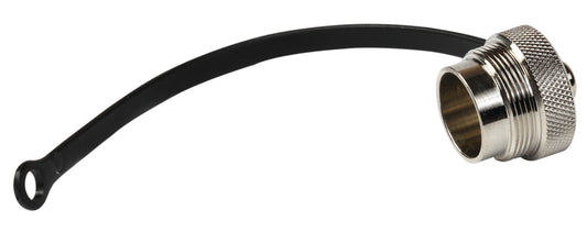 C091 00V000 131 2 Protective cap with 100mm plastic leash. Brass nickel plated. For use with female receptacles.