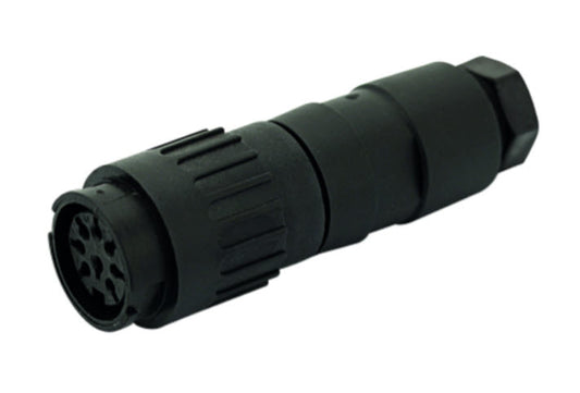 T 3628 548 Female Connectors with internal strain relief and plastic locking ring. Bayonet locking outside (mateable with locking inside).